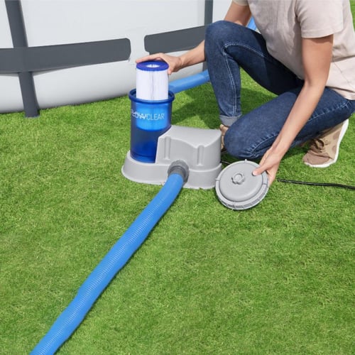 فلتر تنظيف مسبح برأسين أزرق شفاف 1500 جالون