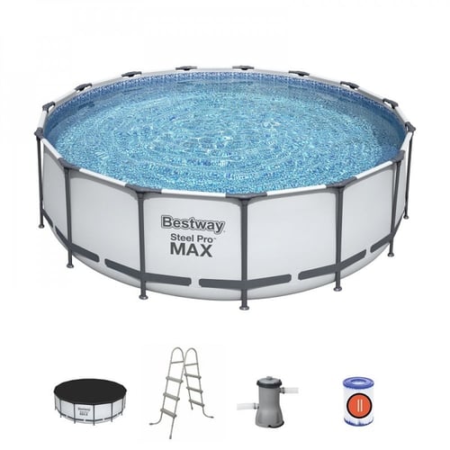 مسبح اعمدة دائري رصاصي مع فلتر وسلم وغطاء 4.57×4.5...