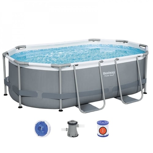 مسبح اعمدة بيضاوي رصاصي مع فلتر 305×200×84سم يتسع...