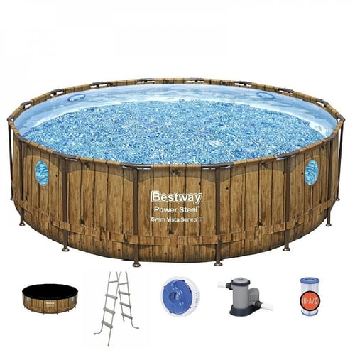 مسبح اعمدة دائري بني مع فلتر برأسين وسلم وغطاء وحا...