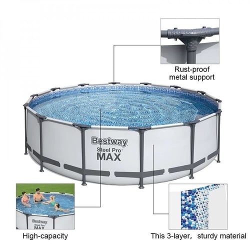 مسبح اعمدة دائري رصاصي مع فلتر وسلم وغطاء 4.27×4.2...