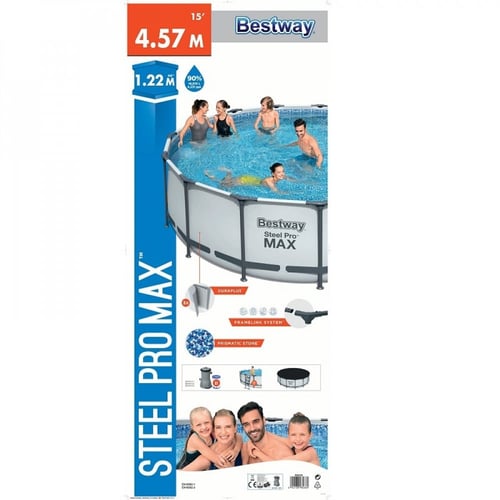 مسبح اعمدة دائري رصاصي مع فلتر وسلم وغطاء 4.57×4.5...