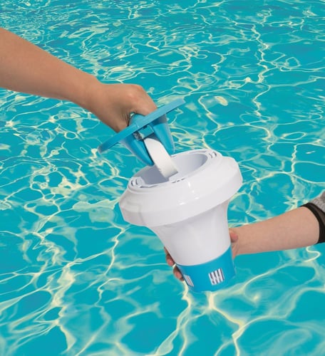 حافظة أقراص كلور مسبح مع ملقاط لون أزرق