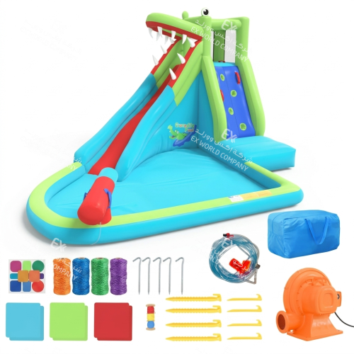 Water crocodile slide 3.50×3×2.30 meters supports 136 kg enough for 8 players
