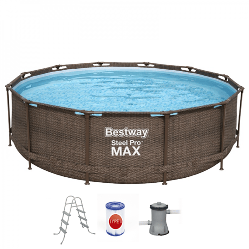 مسبح اعمدة دائري لون خشبي مع فلتر وسلم 3.66×3.66×1...