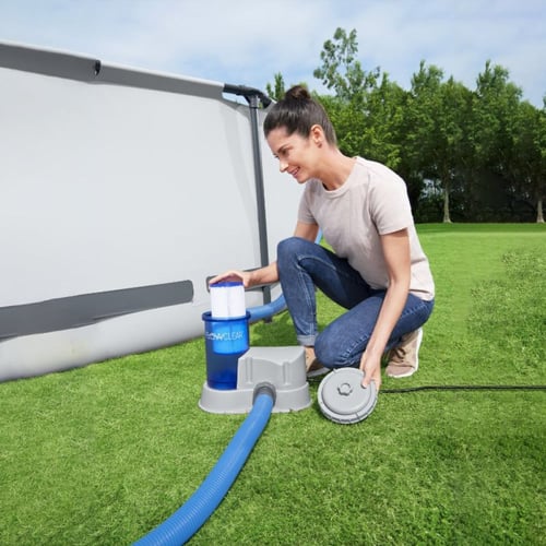 فلتر تنظيف مسبح برأسين أزرق شفاف 1500 جالون