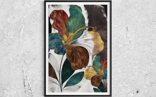 A floral art panel in dark colors