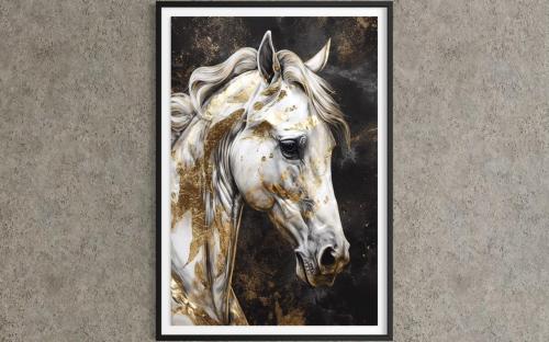 A classic artistic white horse painting – elegant...