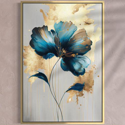 Luxurious flower painting in blue and gold