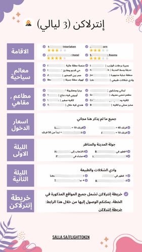 خطة سفر - سويسرا – 8 أيام (شاملة وجاهزة)
