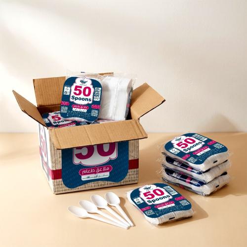 ملاعق اكل بلاستيك أبيض أو أسود شدة أو كرتون جملة ج...