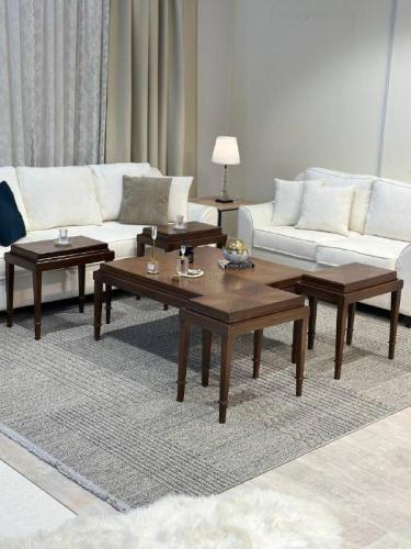 طقم طاولات قهوه 5قطع خشب قشره الجوز