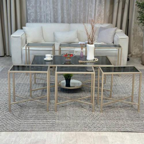 طقم طاولات كنب مرتفع لون شمباني (1+6)