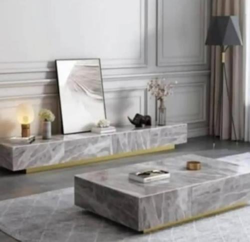 طاولة مجلس بديل الرخام مع طاوله شاشة