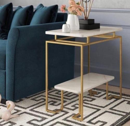 طاوله جانبيه( زاويه) دورين بديل الرخام مع حديد ذهب...