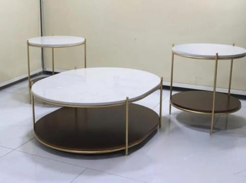 طاولة قهوة بيضاوي مع حبتين ركنية دائري