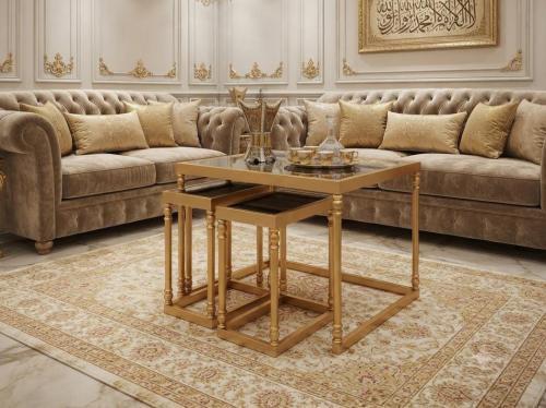 طقم طاولات حبه كبير 2خدمه حديد ذهبي تصميم حديث