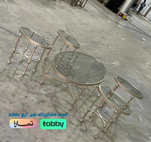 طقم طاوله قهوه حديد لون شمباني حبه كبير 4خدمه