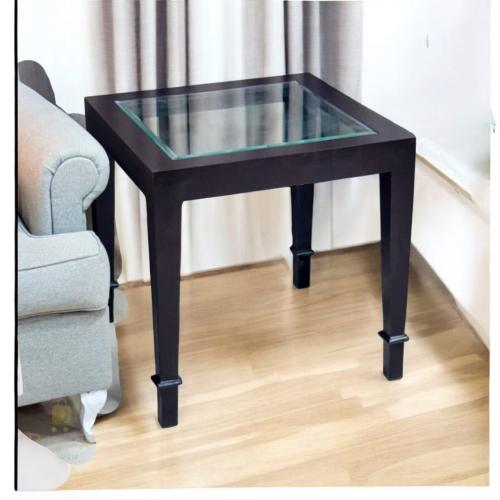 طاولة زاوية خشب سطح زجاج