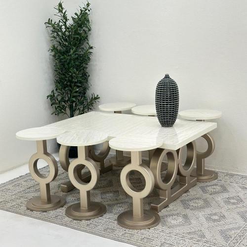 طقم طاولات بديل الرخام مع خشب