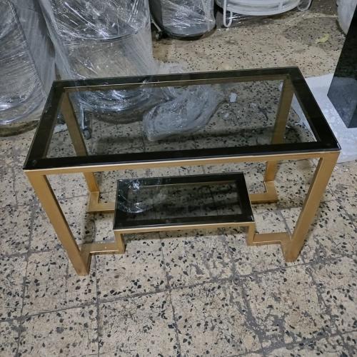 طاوله خدمه دورين مسطيله جزاز اسود الاطراف حديد ذهب...