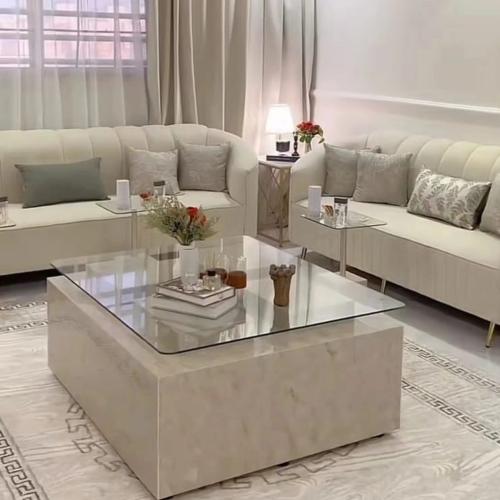 طقم طاوله قهوه بديل الرخام مع سطح جزاز تصميم حديث