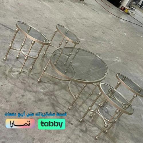 طقم طاوله قهوه حديد لون شمباني حبه كبير 4خدمه