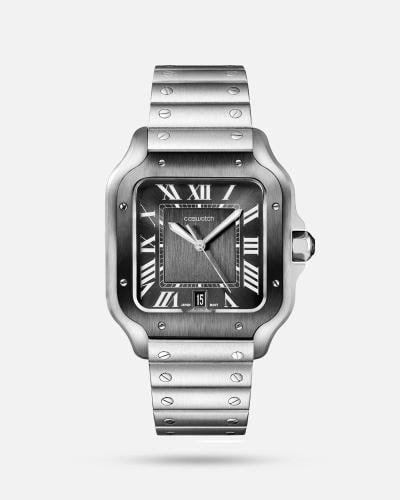 Men's square watch in silver and black