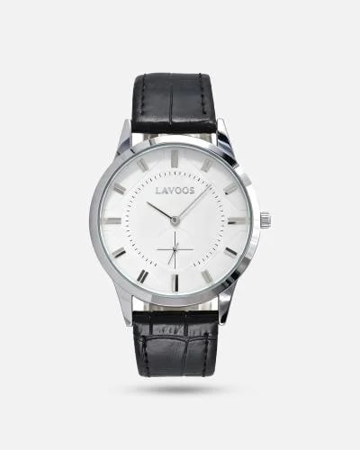 Mujad men's watch made of luxurious leather in black and silver.