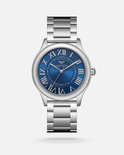 Men's Trust watch, stainless steel, silver color, blue dial
