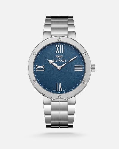 Shomooh men's watch, stainless steel, in silver color with blue dial