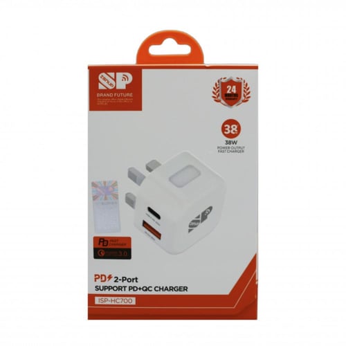 راس شاحن بمنفذين PD - USB قوة 38w