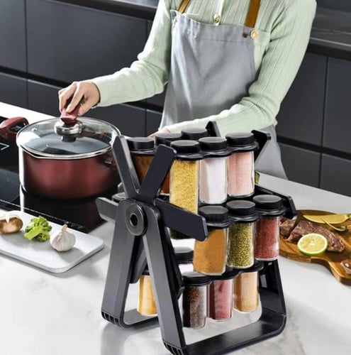 منظم بهارات يحتوي على 18 عبوة من الزجاج بسعة 100مل