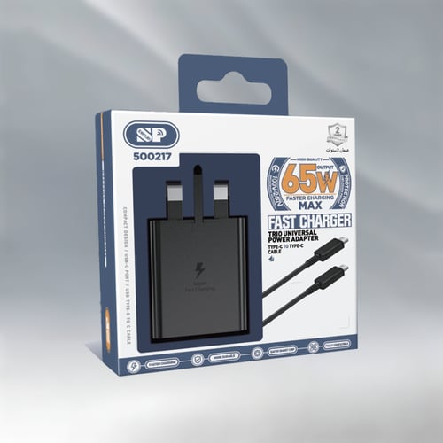 شاحن جداري PD2+USB قوة 65 وات + كيبل تايب سي /تايب...