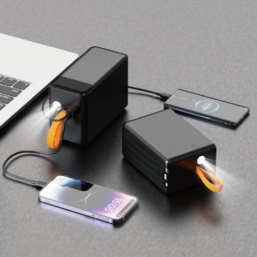 باور بنك 80 الف مع 3 كيابل مدمجة و 3 منافذ شحن و ا...