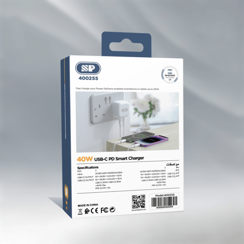 رأس شاحن عدد 2 منافذ PD بقوة 40 واط