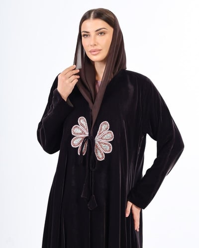 Floral Beaded Velvet A-Line Abaya
