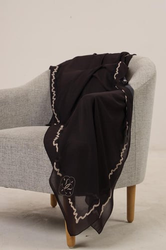 Printed black & brown abaya with guipure cuffs