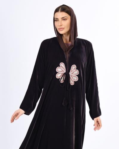 Floral Beaded Velvet A-Line Abaya
