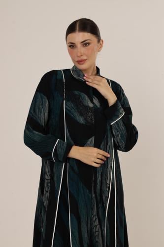 black & sky swirl abaya with white piping and Lace...