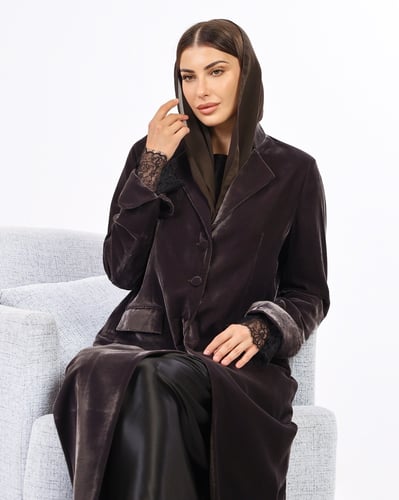 charcoal grey Velvet Blazer Abaya