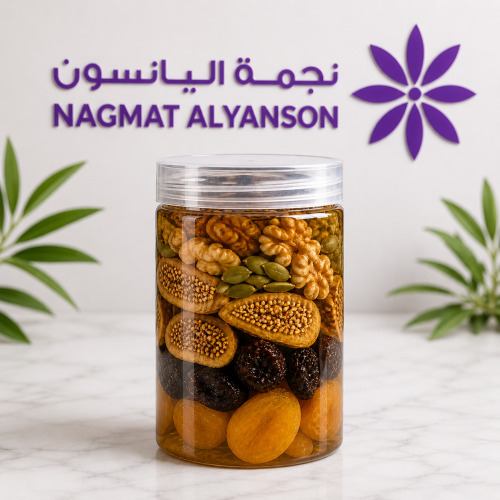 خلطة غذائية طبيعية تين-مشمش-قراصيا مع زيت الزيتون...
