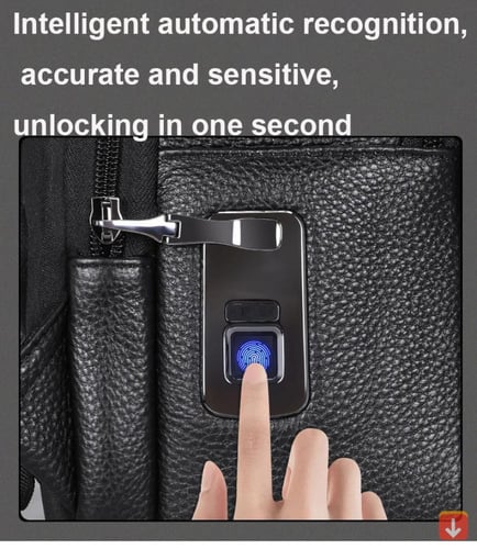 حقيبة ظهر للرجال بقفل ببصمة الإصبع من الجلد الطبيع...