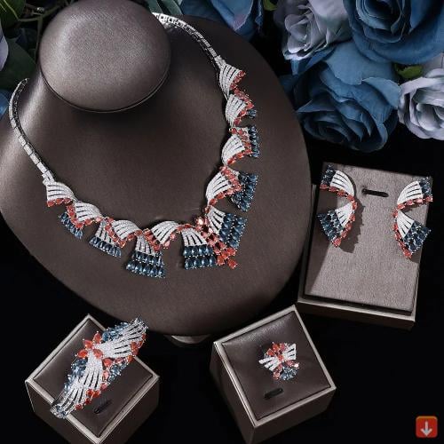 طقم مجوهرات المرأة الزفاف قلادة وحلق مجموعة مجوهرا...