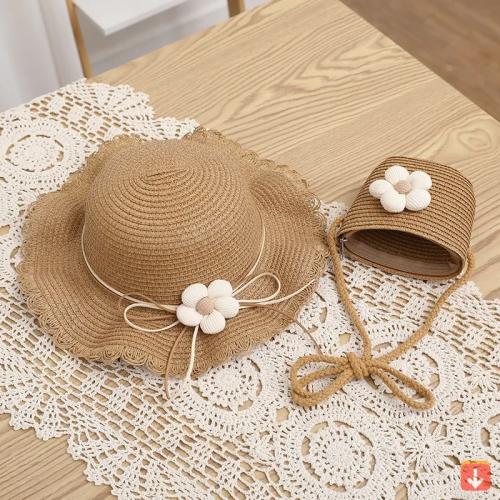 قبعة وحقيبة قش اطفال للشاطئ