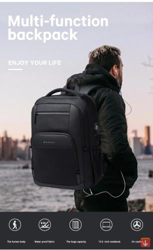 قيبة ظهر BANGE للدراسة والسفر مقاومة للماء مع منفذ...