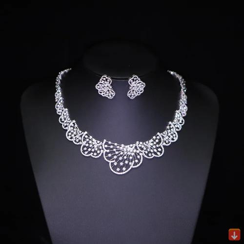 مجموعة مجوهرات كريستال فاخرة مكعبة الزركونيوم للنس...