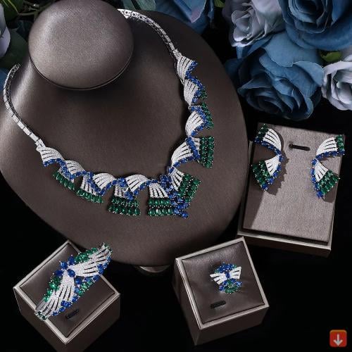 طقم مجوهرات المرأة الزفاف قلادة وحلق مجموعة مجوهرا...