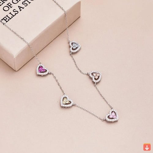 قلادة من الفضةS925 الاسترليني قلادة 5-لون القلب ال...