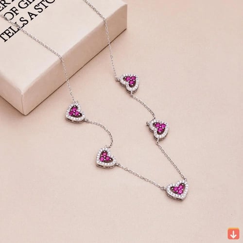 قلادة من الفضةS925 الاسترليني قلادة 5-لون القلب ال...